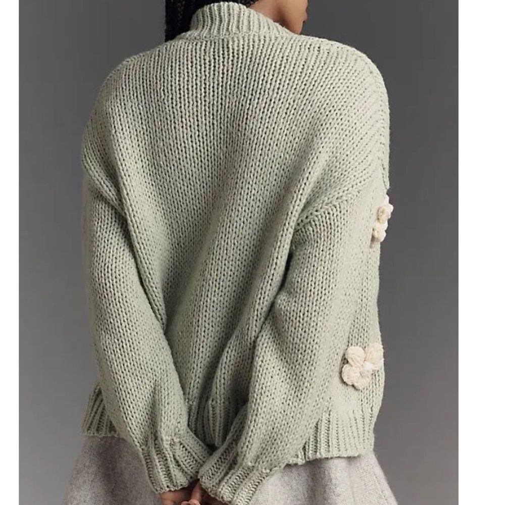 Anthropologie Susannah 3-D Flower Cardigan in Green NWOT - Picture 3 of 6